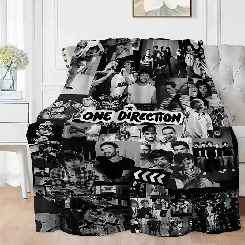 One Direction Themed Flannel Blanket Soft Warm Lightweight Printed Throw for Bedroom Office Living Room Outdoor Camping Travel Fan Gift
