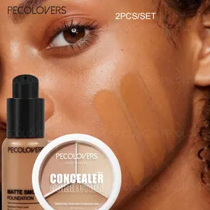 2pcs/set Full Coverage Foundation & 3-Color Concealer Palette - Liquid Concealer Matte High Coverage Waterproof Oil Control Moisturizing Long Lasting Concealer Professional Face Makeup
