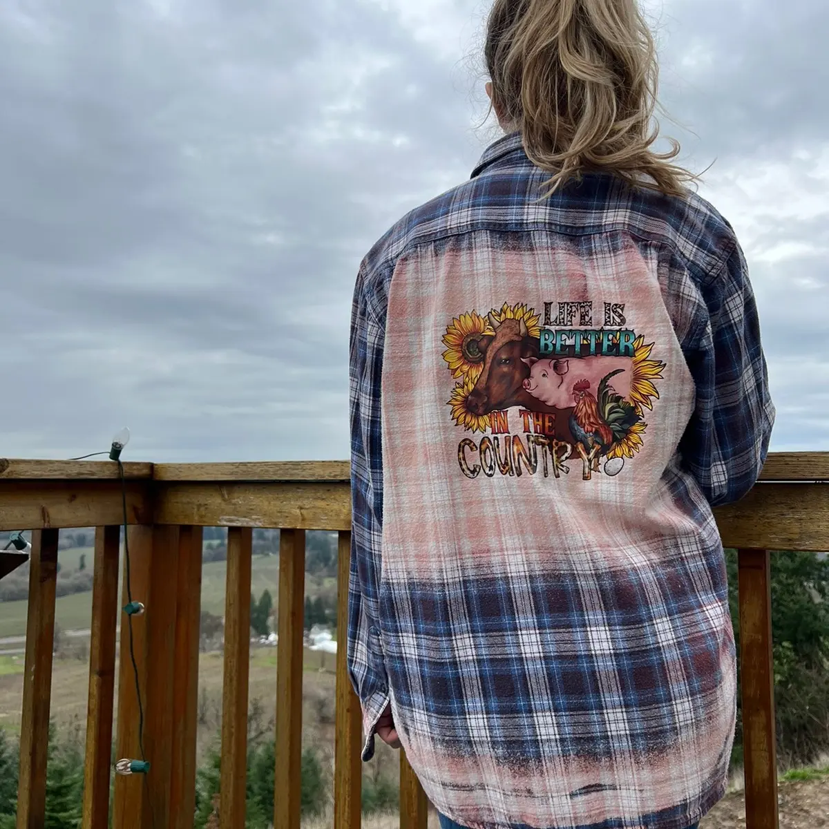 Life Is Better In The Country Bleach Distressed Flannel Shirt
