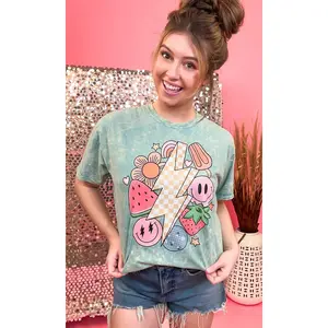 Retro Fruity Summer Mineral Washed Cool Mint Shirt Womenswear Mint Green