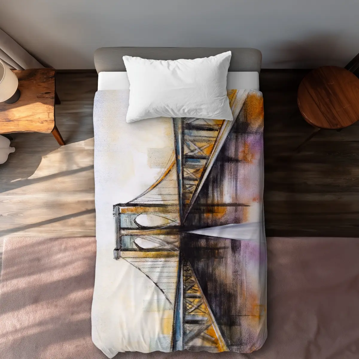 360 Stand Decorative Machine Washable Microfiber Duvet Cover Set, Colorful Brooklyn Bridge Blue Twin Extra Long Duvet Cover for Living Room, Home Textiles Bedding Linens, Decorative Duvet Cover