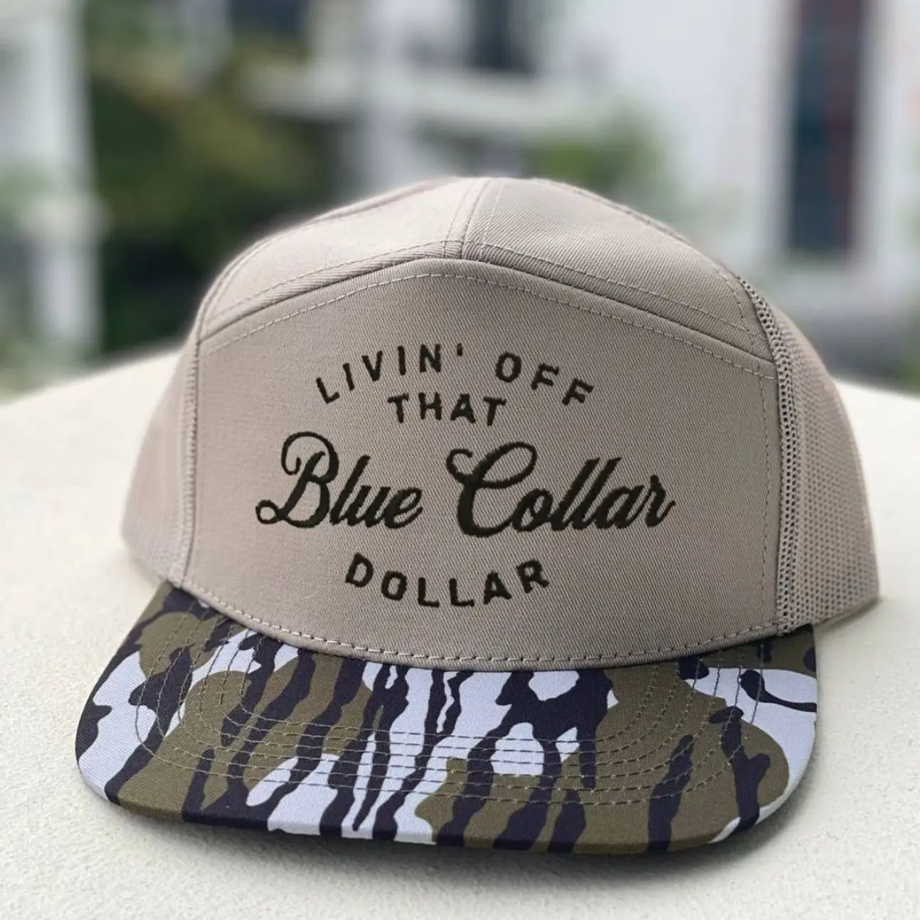 Blue Collar Dollar Embroidered Trucker Hat, Camo Mesh Snapback Cap, Working Class Hat, Blue Collar Gift for Men