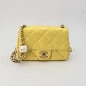 Pre-owned CHANEL lambskin Crossbody Bags Yellow Flap Crossbody Bag Lambskin