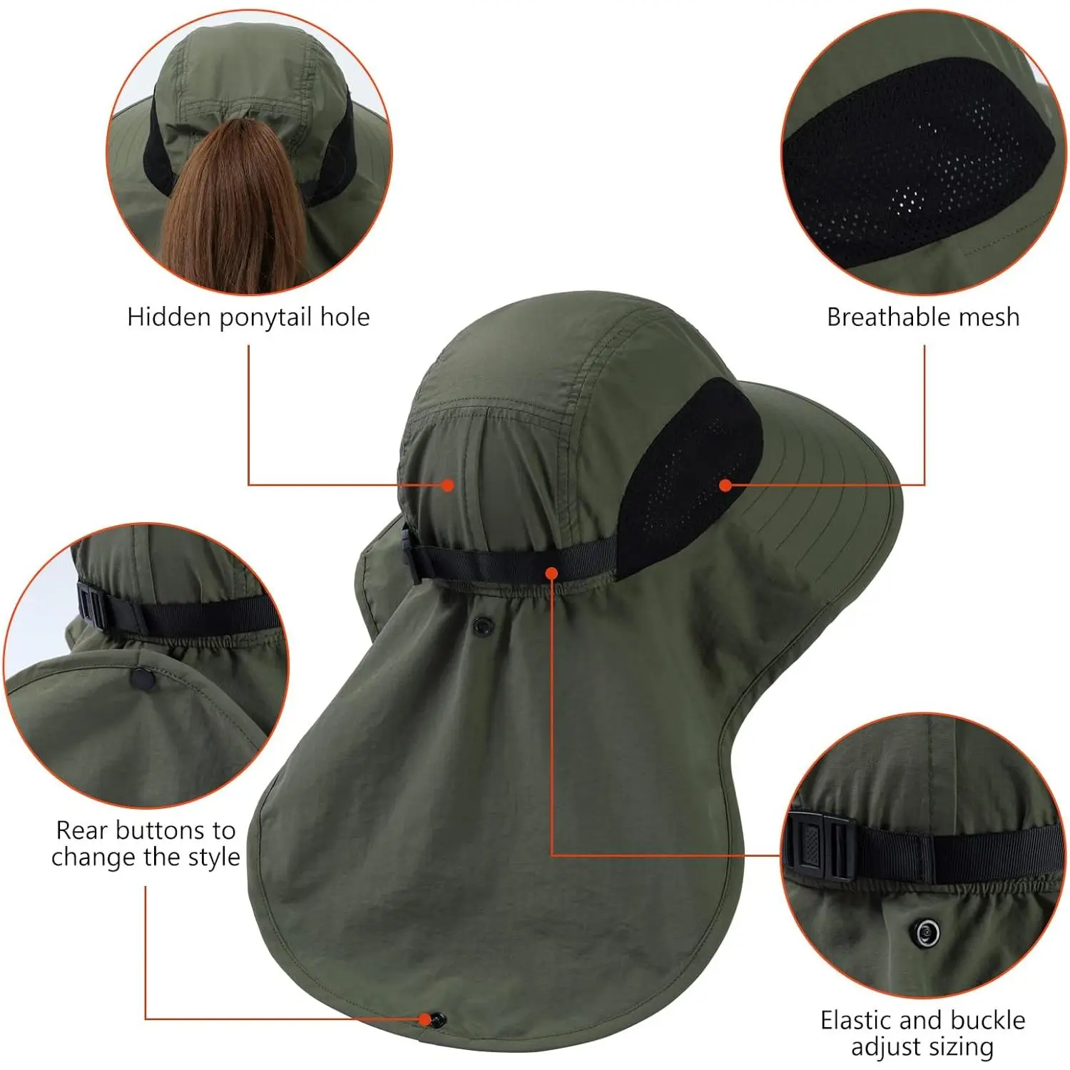 UPF 50+ Unisex Water Resistant Wide Brim Sun Hat with Large Flap Ponytail Fishing Hat for Men Women UPF 50+ Unisex Water Resistant Wide Brim Sun Hat with Large Flap Ponytail Fishing Hat for Men Women