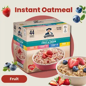 Quaker Instant Oatmeal Fruit and Cream Variety Pack 44 Single Serve Packets, Strawberries & Blueberries Peaches Cream Bananas Cream Flavors, Quick Breakfast Meal for Home Office School