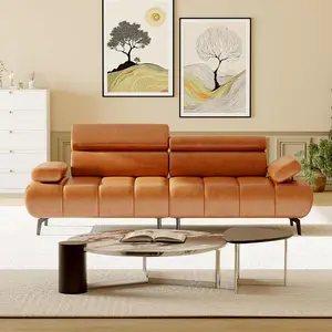 Garvee Sofa Couch, Couches for Living Room, Morden 3 Seater PU Leather Sofas with Adjustable Headrest and Armrest, Couch with Separated Two Independent Sofas Function for Bedroom, Office