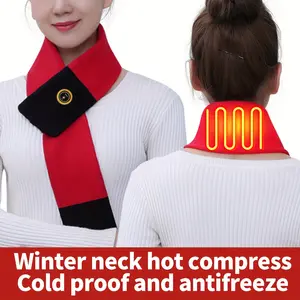 Men and Women Heating Scarf Rechargeable, Neck Heating Pad, Suitable for Cold Weather, Neck Heater Wrap Electric Heating Scarf, Winter and Holiday Gift, Red/White (without Power Bank and Plug)