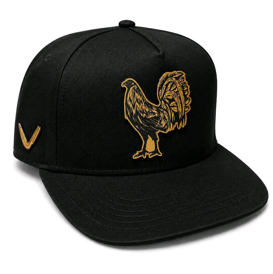 High-Quality Rooster Plaque Hat - Black with Gold Plaque, Plate Edition Fashion Accessory