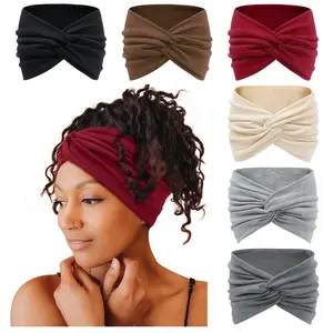 6 Pieces Boho Twisted Knot Wide Headband Set Elastic Large Turban Hair Bands Stylish Women Daily Outdoor Hair Accessories-MM1