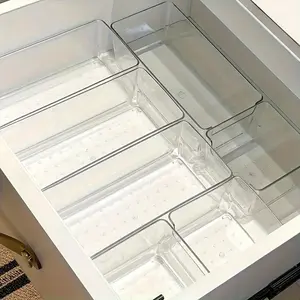 7-Piece Transparent Plastic Cosmetic Storage Box Set, Stackable Drawer Dividers, Easy Assembly, No Power Needed, Desk Organization, Multi Grids Organizer, Home Organizer