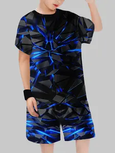 Boys' Summer Short Sleeve Set, Breathable Loose Fit Design, Casual Daily Wear, Perfect for All Season Use, Stylish Boyswear