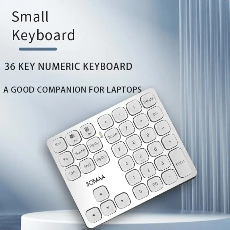 JOMAA Rechargeable Numeric Keyboard Wireless Bluetooth Slim Portable Silent 36-Key Numeric pad for Windows Laptops/Tablets/Smartphones Usb Input Device