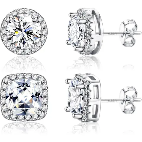 Stud Earrings for Women Men, Sensitive Ears, 6/8/10mm Cubic Zirconia, Casual Style, All Seasons, 2/4 Pairs