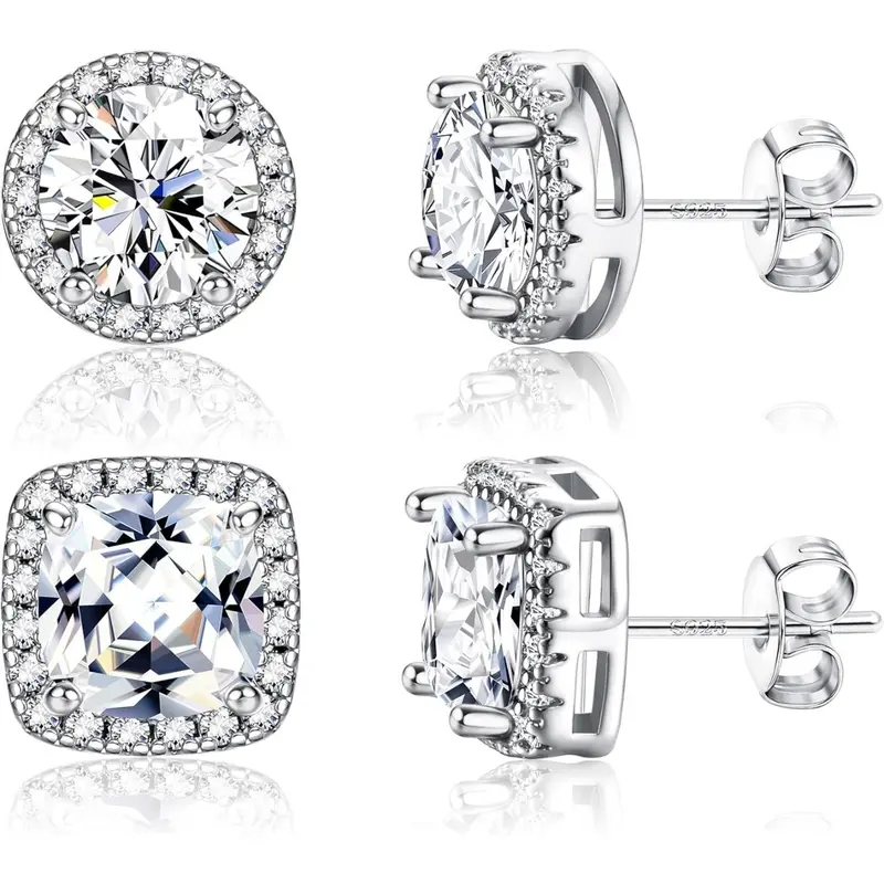 Stud Earrings for Women Men, Sensitive Ears, 6/8/10mm Cubic Zirconia, Casual Style, All Seasons, 2/4 Pairs