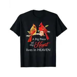 Cardinal Memorial A Big Piece Of My Heart Lives In Heaven T-Shirt Funny Men's Short Sleeve Graphic T-shirt Collection Black PR, Humorous Apparel, Casual Wear, Round Neck Tee, Funny Graphic Tee