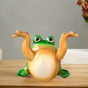 Cute Frog Resin Pencil Holder-Funny Green Frog Desk Decoration, Creative Animal Statue Waving Arms, Suitable for Home Office Or Children's Room, Young People's Room Decoration | Creative Decorations | Resin Structure, Frog Decoration