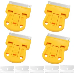 4 Pack Mini Plastic Razor  Scraper, Yellow High Visibility Window  Cleaning Scraper with 5