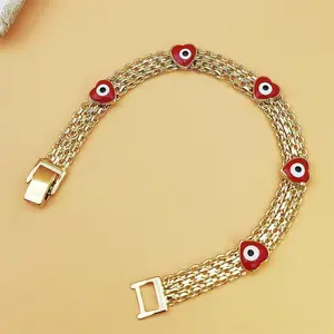 Bohemian Style Evil Eye Pendant Bracelet for Women - Luxurious Gold-Plated Copper Chain with Red Beaded Charms - Durable & Symbolic Protection Accessory