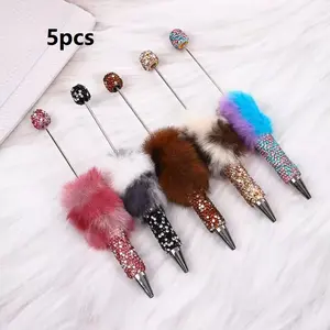 5-Pack DIY Plush Beaded Pens with Ink, Creative Holiday Stationery, School Supplies, Fashion Writing Office Essentials, Aesthetic Pens, Glitter Ballpoint Pen, Unique Pens, Holiday Gift Pen