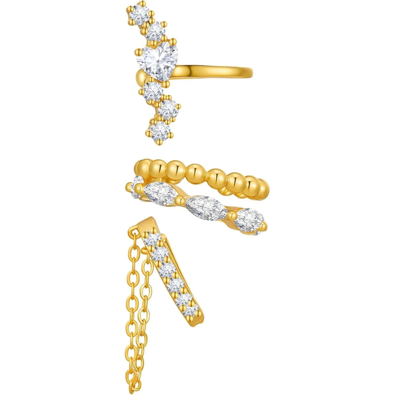 Cicy Bell 18k Gold Plated Earrings for Women Layered Stackable Hypoallergenic Cubic Zirconia Dangle Huggie Cartilage Earring Stacks Party Jewelry