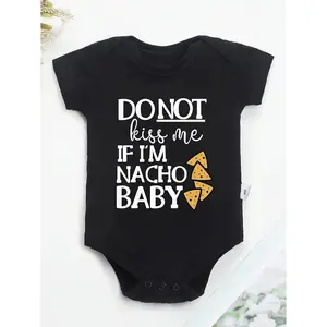 100% Cotton Youngsters Onesie with Fun "If I'm Nacho Youngsters" Letter Print – Soft, Black with Yellow & White Graphic Design,  Perfect for Outdoor