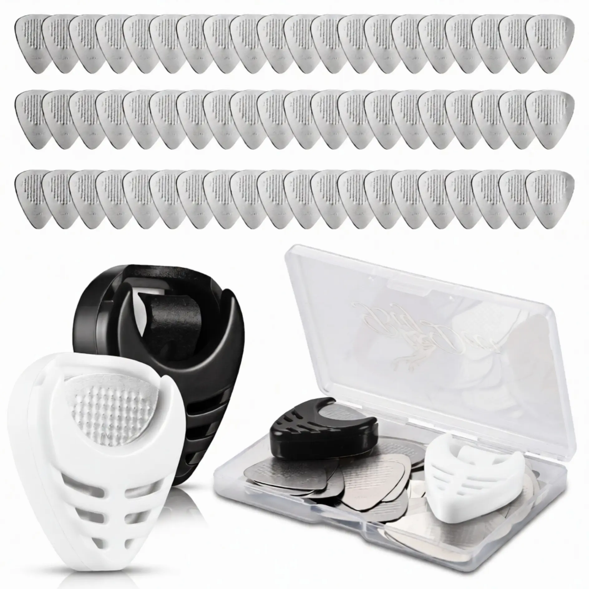 Biedeer 60/100 Stainless Steel Guitar Picks with Anti-Slip Texture, Random Color Options, Includes 2-Piece Storage Box, Suitable for Guitar and Bass, Instrument Accessories