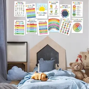 12 Pcs Emotional Intelligence Posters for Kids,MentalHealth Posters,Emotions Chart for Kids,ClassroomDecor,Durable Laminated Mental HealthPosters,Homeschool Emotional Regulation Posters,Back toSchool Mental Health Decor,Emotional IntelligencePosters