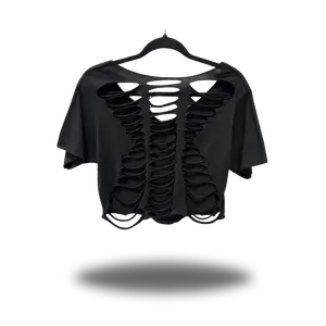 ROAD RASH V CUT BLACK CROP TOP