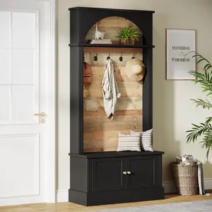 Tribesigns 4-in-1 Entryway Hall Tree with Bench and Coat Rack, Tall Mudroom Rack with Adjustable Shelf and Double Hooks for Hallway