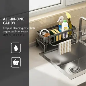 Matte Black Stainless Steel Self-Draining Sink Caddy with Slanted Drip Tray,Slanted Base Anti-Rust Black Iron Kitchen pot Organizer,No more soggy sponges,The last sink organizer you’ll ever buy, soap holder, drainboard dish drainers