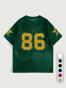 Men's Vintage Sport Knit T-Shirt, 86 Print Mesh Short Sleeve, Breathable Athletics, Fitness & Casual Streetwear, Fitted Figure Style,Basketball jerseys, football jerseys