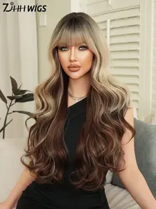 High-Quality 30 Inch Colorful Extra Long Wave Curly Wig with Bangs, Elegant Heat Resistant Synthetic Fiber, Perfect for Women Party Role Play, Synthetic Wavy Wig, Loose Wave Wigs, Synthetic Hair Wig