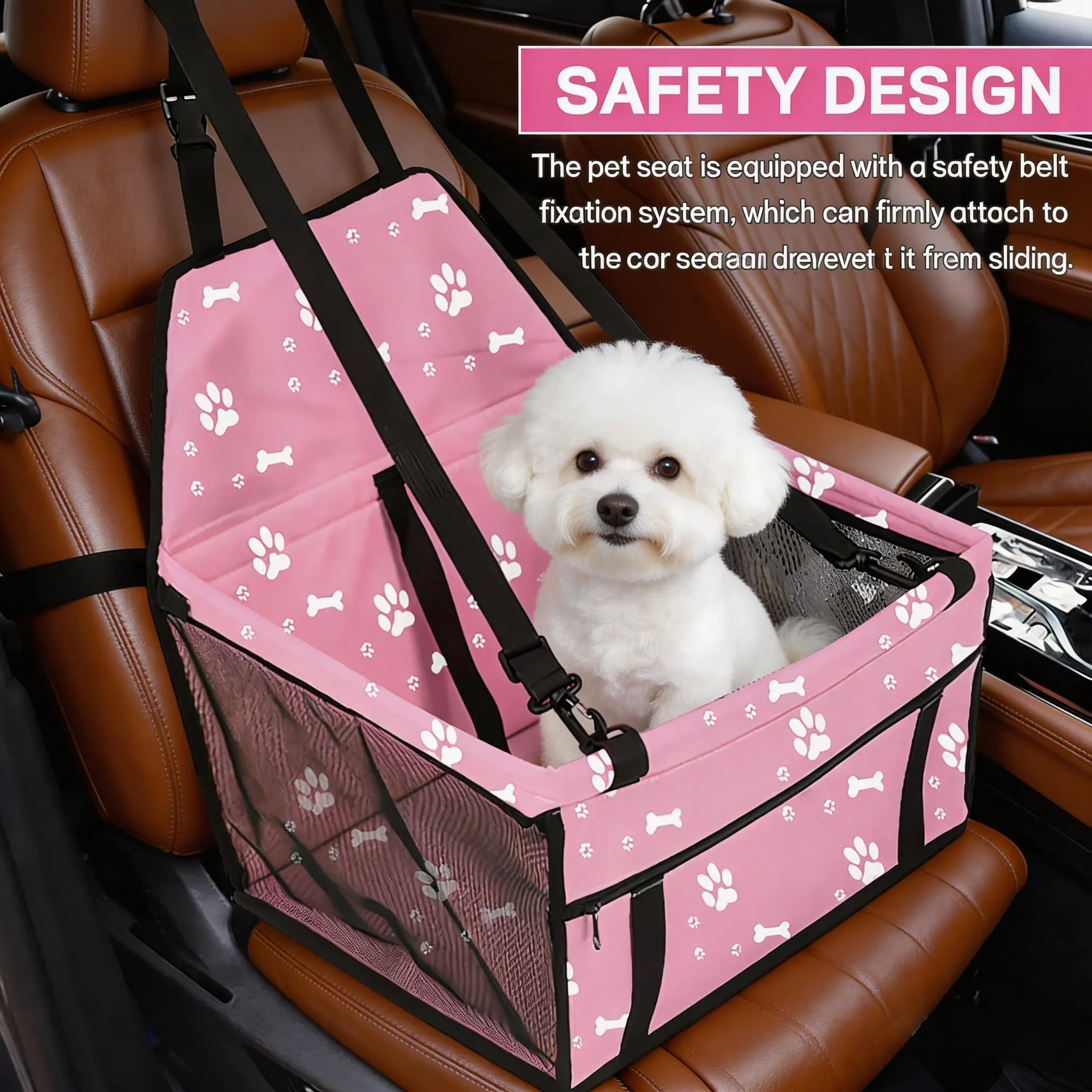 Foldable Portable Dog Car Booster Seat with Safety Tether & Fixed Seatbelt, Oxford Fabric Breathable Mesh Pet Travel Carrier, Elevated Car Seat Designed for Small-Medium Dogs, Waterproof Inner Liner, Quick Wipe Clean Surface, Wipes Clean Fast, 20Lb