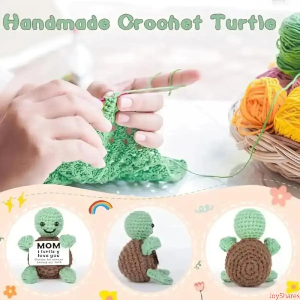 Mini Handmade Crochet Turtle Figurine，Cute Small Knit Tortoise Decor，Sentimental Gift For Mom Family Lover，Feature Punny I Turtle y Love You Warm Message，Unique Handcrafted Keepsake & Meaningful Present For Holiday Daily Gifting