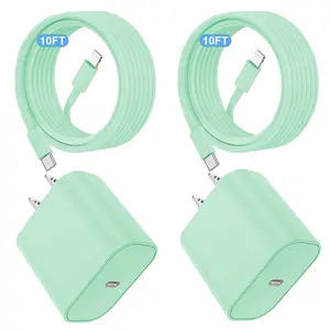 JAYUANONE iPhone Charger Fast Charging 2 Pack Green Type C Wall Charger Block with 2 Pack 10FT USB C to Lightning Cable for iPhone 14/13/12/12 Pro Max/11/Xs Max/XR/X,AirPods Pro