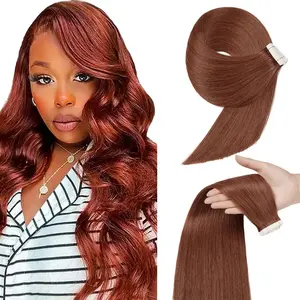 18 Inch#33 Reddish Brown Tape in Extensions Human Hair Copper Red Straight Tape ins Hair Extensions Auburn Brown Hair Skin Weft Seamless Invisible Remy Hair 45g 20Pcs.