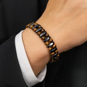 Protection Bracelet - Natural Tiger's Eye Stone Bracelet - Hematite Gemstone Bracelet - Bracelets for Men