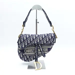 Pre-owned Dior Canvas Shoulder Bags Saddle Oblique Blue Shoulder Bag T10380688