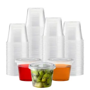 Plastic Portion Cups with Lids [5.5 oz-100 Sets] Souffle Cups, Jello Shot Cups, Condiment Sauce Containers For Sampling, Sauce, Snack or Dressing
