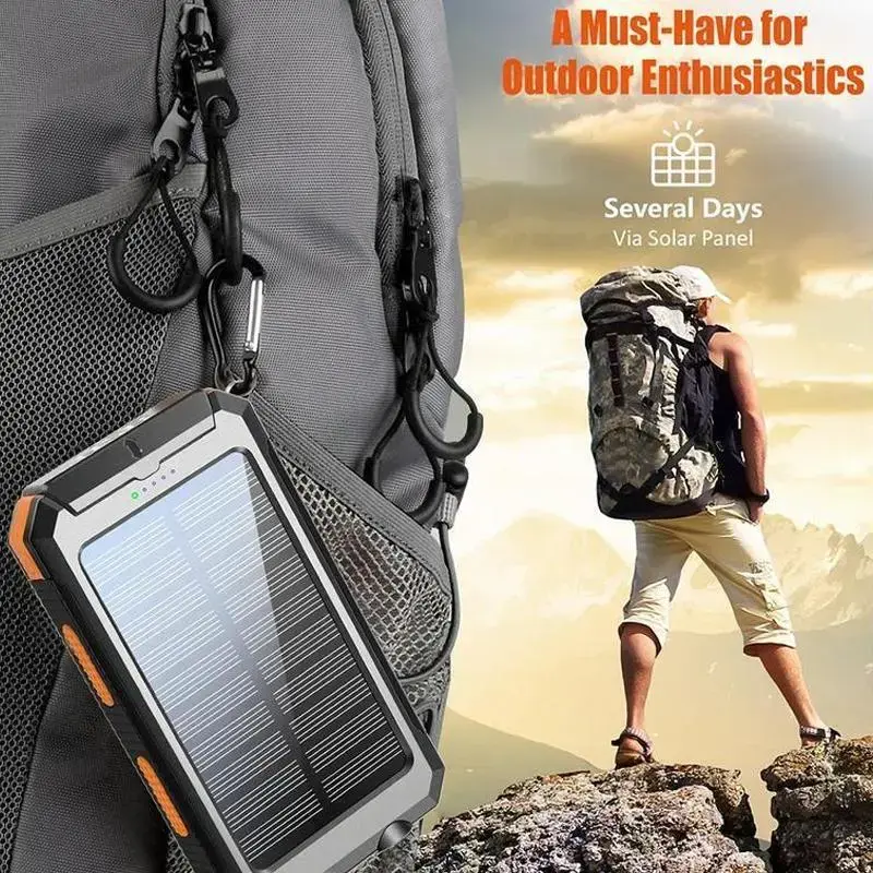 [FREEShip] 10000mAh Solar Power Bank, Solar PoweredPhone Charger, Portable Fast Charging Device with DualPorts