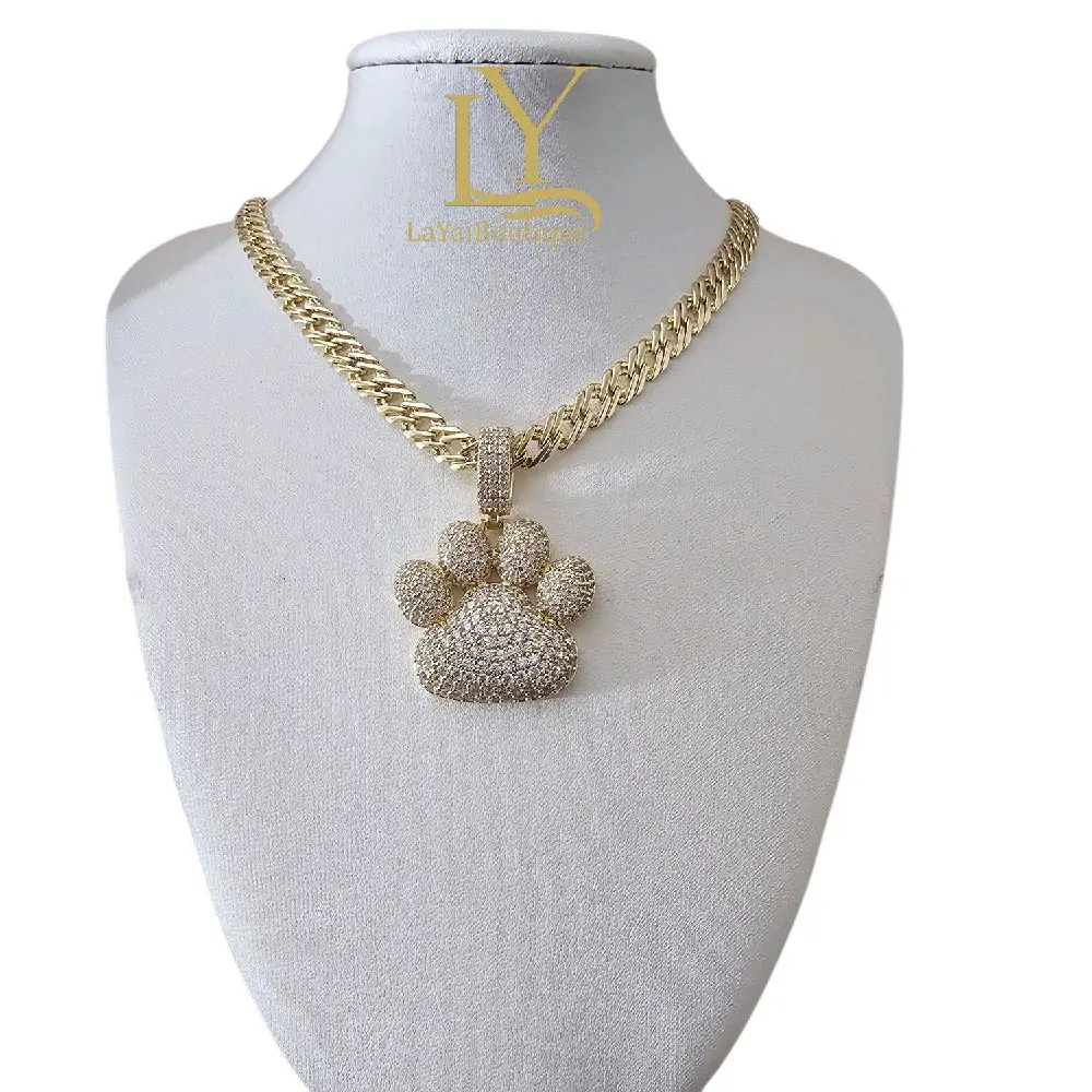 LaYaiBoutique #1098 High Quality 14k Gold Plated Puppy Paw Print Pendant Chain
