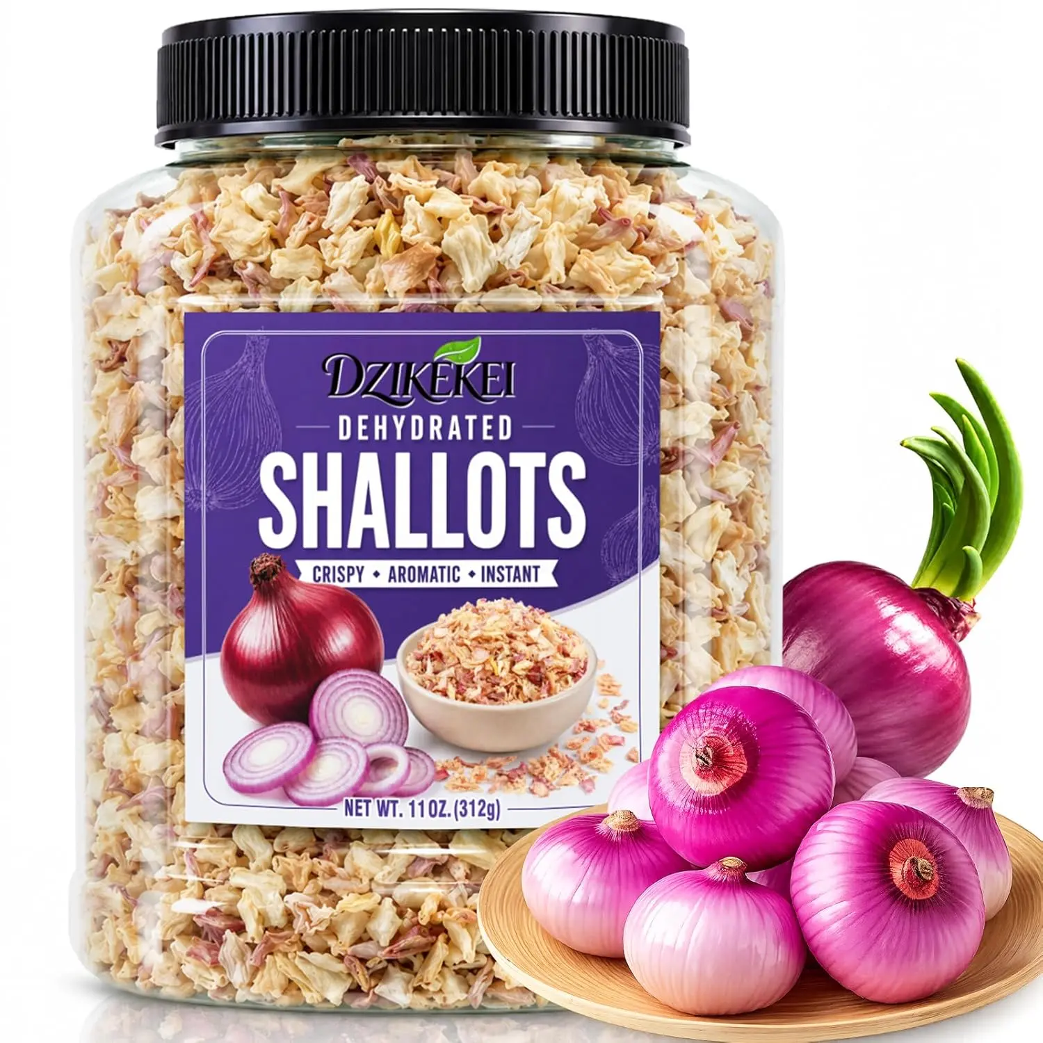 11oz Premium Dehydrated Shallot Flakes, All-Natural Pure Seasoning, Savory Flavor, Vegan Pantry Staple, Ambient Storage, Long-Lasting Freshness for Cooking & Sauces