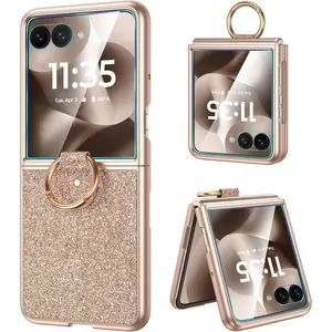 Bling Case for  Razr+ (Plus) & Razr Ultra 2025 Case, with Finger Ring Holder & Built-in Screen Protector, Slim Thin Protective Phone Cover for Razr+ & Ultra 2025 - Rose