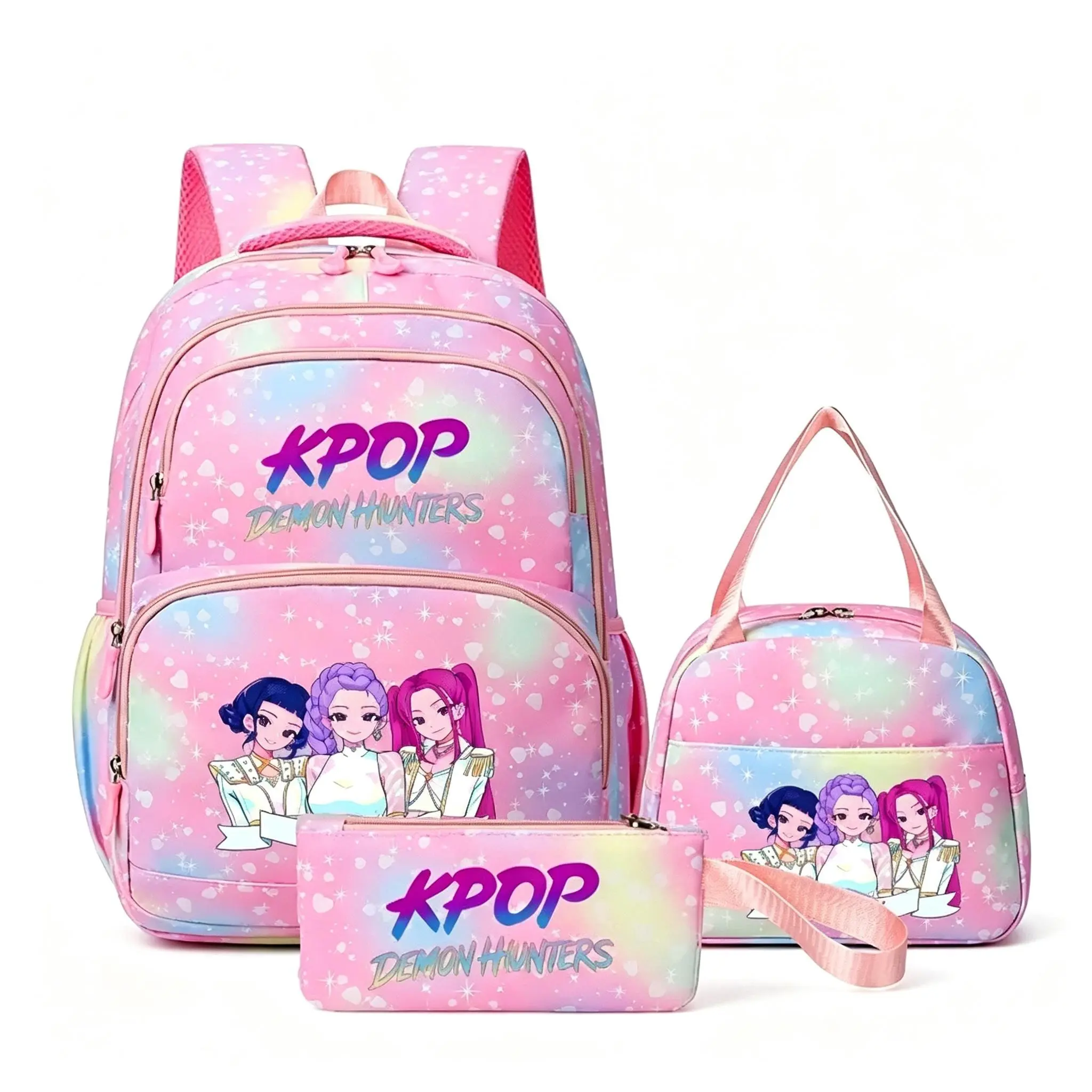 2026 K-Pop 3-PCS Style Backpack for Middle &High School Girls Back-to-School StudentBookbag: Large Capacity, Weight- Reducing,and Spine-Protective