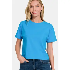 Zenana Round Neck Short Sleeve Cropped T-Shirt