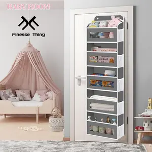 Finesse Thing Over The Door Organizer Storage 5 Shelves Grey  for Bedrooms Bathrooms Pantries Nurseries Efficient Behind Door Storage Solution must have organizer Foldable Queen/King Sheet Organizer