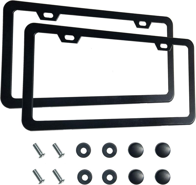 2 PCS Matte Black License Plate Frames, Rust-Proof Aluminum Car Plate Holders with Screws, Universal 2-Hole Auto Frame for Cars & Trucks