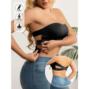 Women's Strapless Wireless Push-Up Camisole Bra With Removable Pads And Side Clasps - Seamless Comfort, No Wires, Solid Colors, Elegant Design, Perfect For Everyday And Special Occasions, Strapless Underwear, Comfortable Push-Up Effect, Premium Underwear