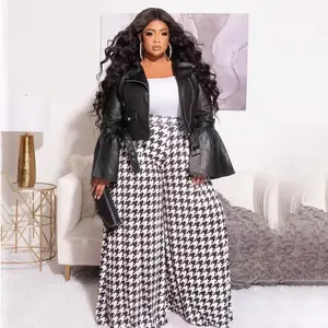 New style houndstooth plus-size wide-leg pants for women's bottom wear Womenswear Comfort Casual Shirt Trouser Fashion Formal Loose