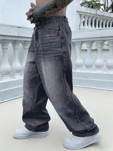 Straight Leg Denim Jeans Pants Cotton Slant Pockets Washed Jean, Casual Versatile Wide Leg Jeans, Couple Matching Straight Fit Loose Fit